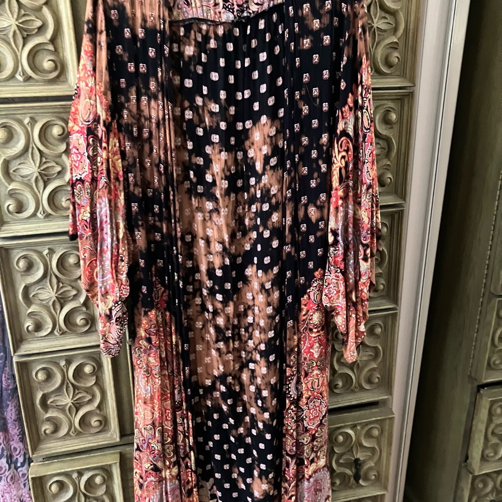 Angie Black Kimono with Rust Tie-Dye and Pink Paisley Accents
